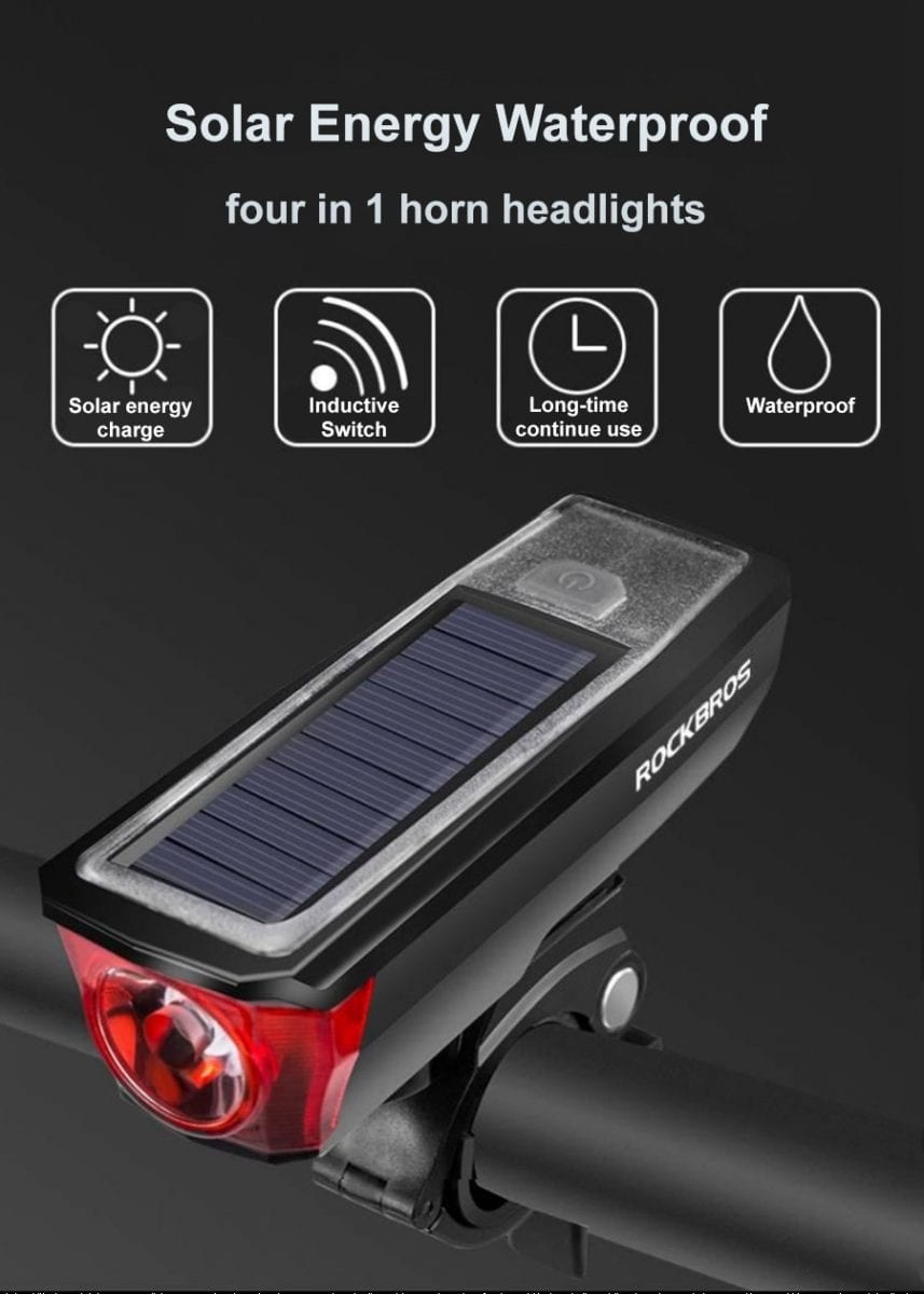ROCKBROS Solar Panel Bicycle Front Light with Horn HJ-052 Red