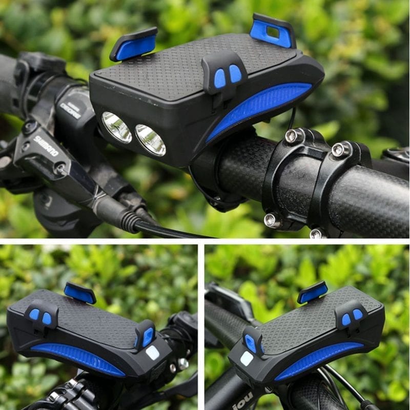 4 in 1 Bicycle LED Front Light +Phone Holder+ USB Rechargeable Power-bank+Horn
