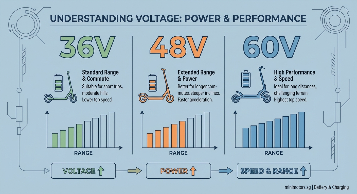 Understanding E-Scooter Battery Voltage: What 36V, 48V, and 60V Really Mean for Your Ride - Illustration 1