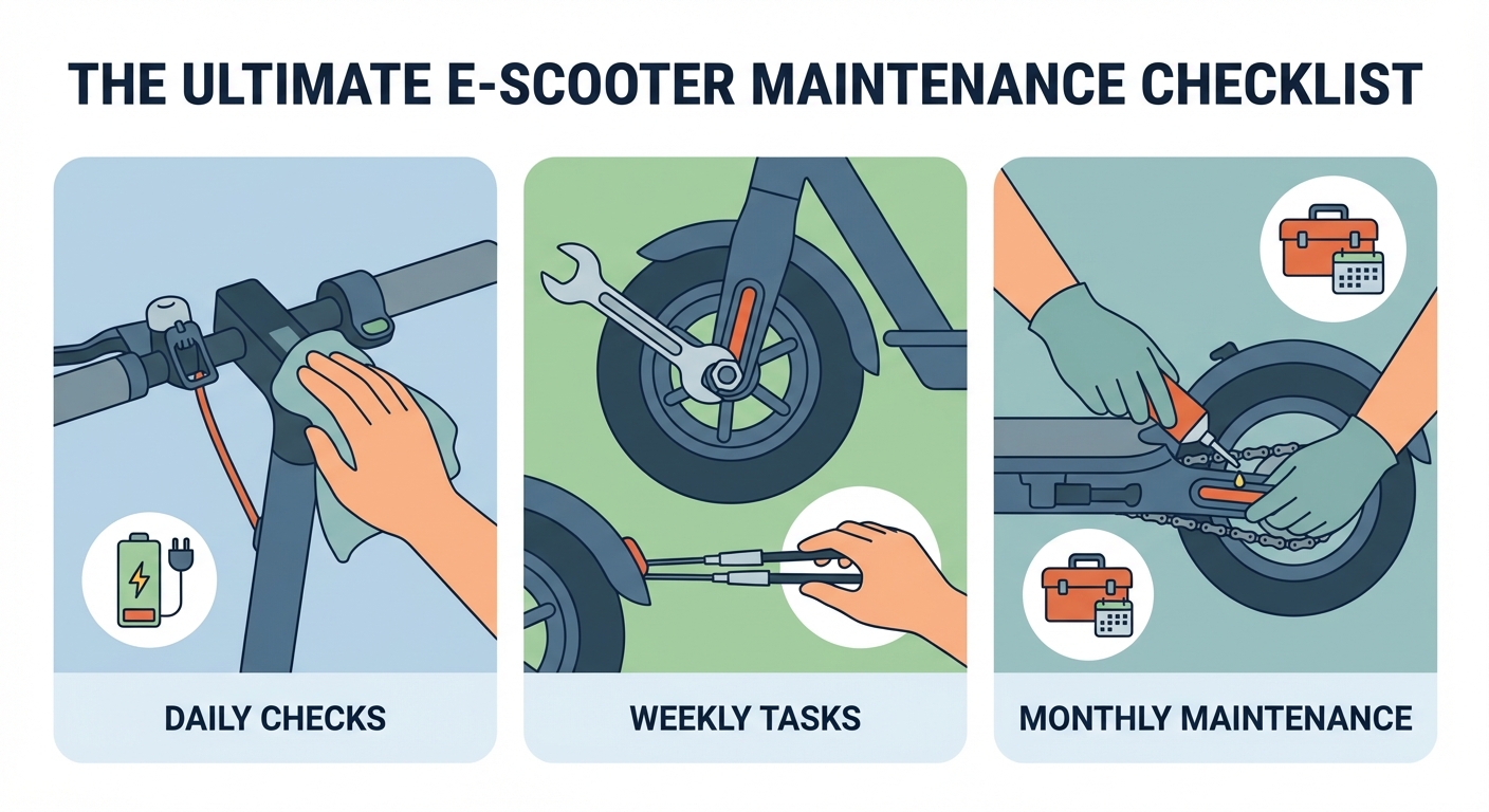The Ultimate E-Scooter Maintenance Checklist: Daily, Weekly, and Monthly Tasks - Illustration 1